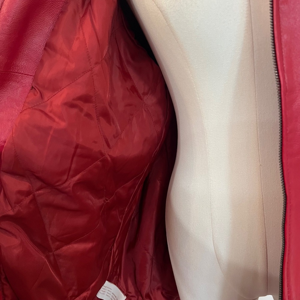 Vintage Venezia Red Leather Zip Up Bomber Jacket Oversized 90s Plus Size 16W - Picture 7 of 13